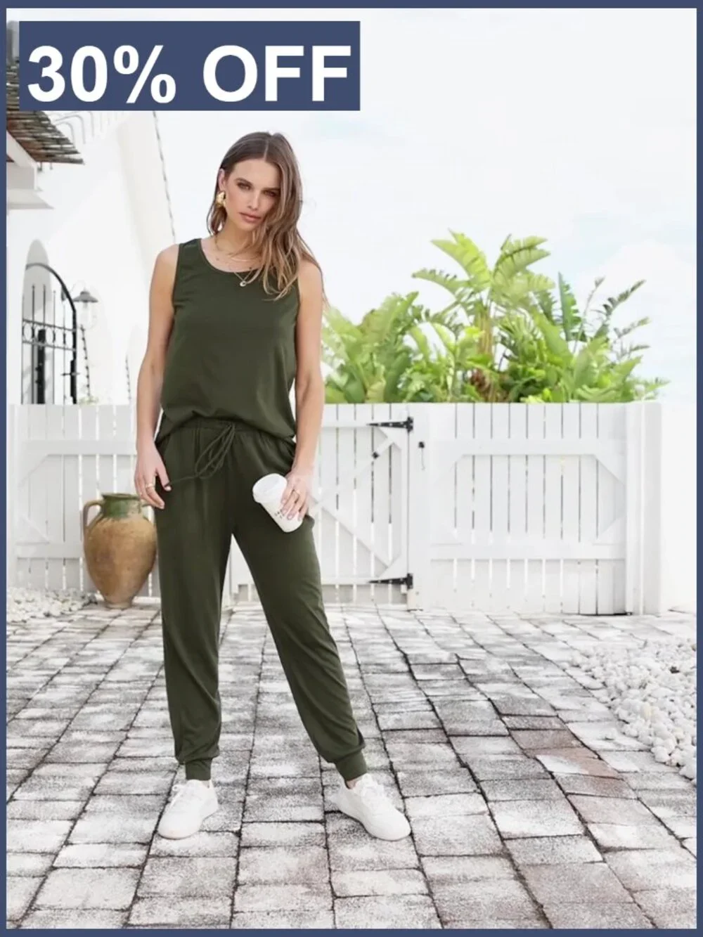 Sleeveless Tank Top and Jogger Set - Matching Lounge Wear, Medium